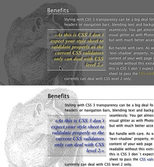 text-shadow in ‘standard’ and ‘inverted’ modes